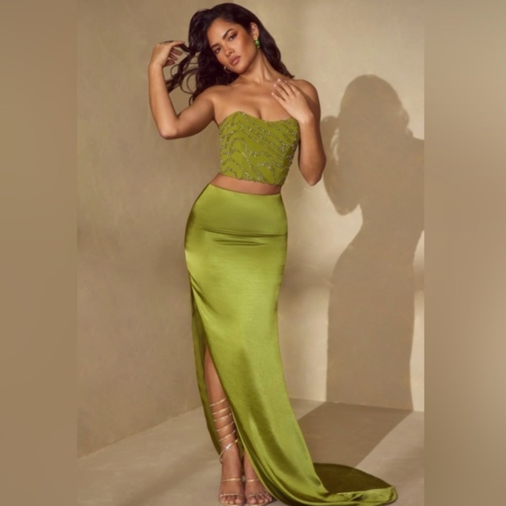 Oh Polly Amara Satin Maxi Skirt